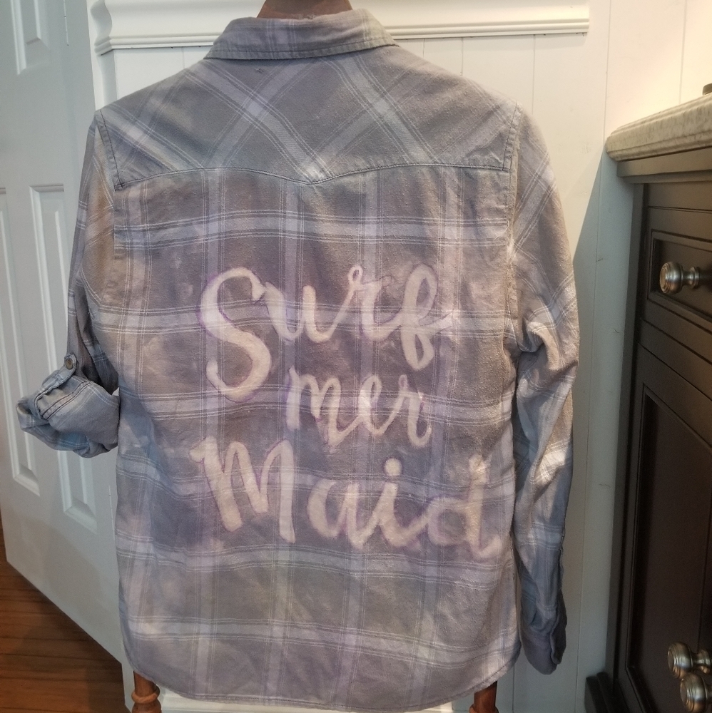 "Surf Mermaid" hand dyed upcycled JACHS girlfriend flannel shirt